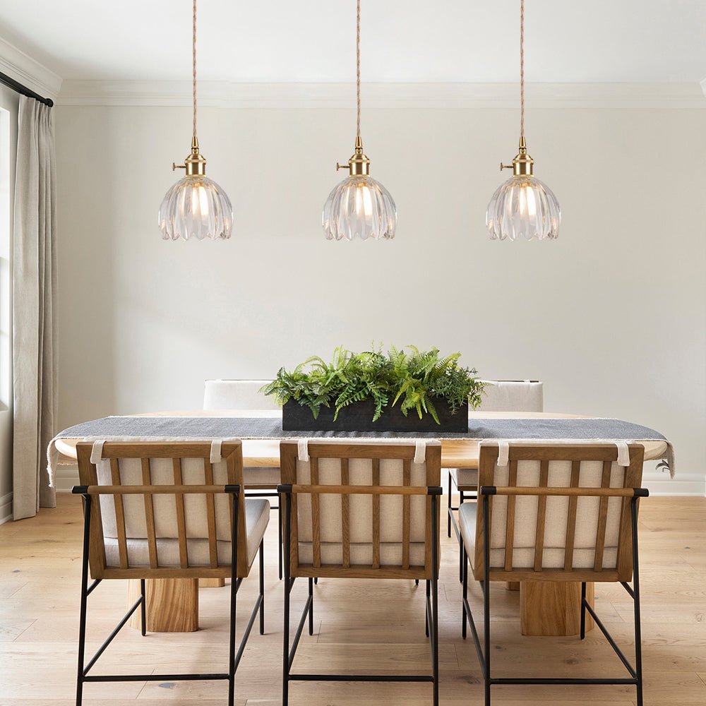 Suspension Luminaire 1 Lumière Rayures Verticales Dôme Verre pour Salle à Manger