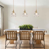 Suspensions luminaire (3) : dômes en verre transparent strié, montures laiton