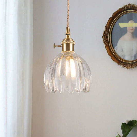 Suspension Luminaire 1 Lumière Rayures Verticales Dôme Verre pour Salle à Manger