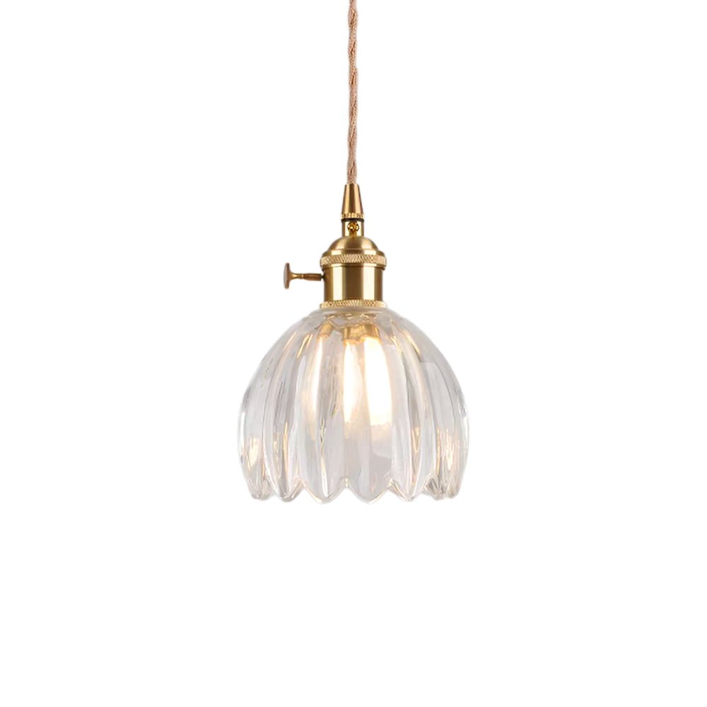 Suspension Luminaire 1 Lumière Rayures Verticales Dôme Verre pour Salle à Manger