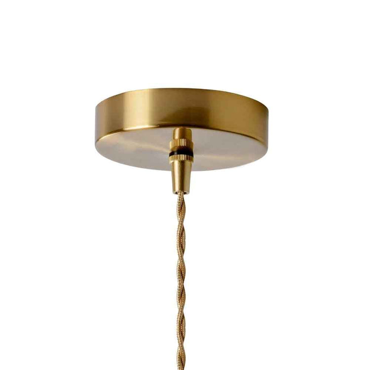 Plafonnier rond laiton avec suspension et dôme en verre transparent, monture laiton