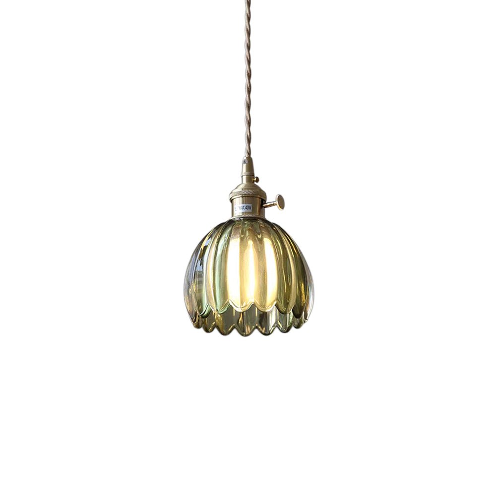Suspension Luminaire 1 Lumière Rayures Verticales Dôme Verre pour Salle à Manger