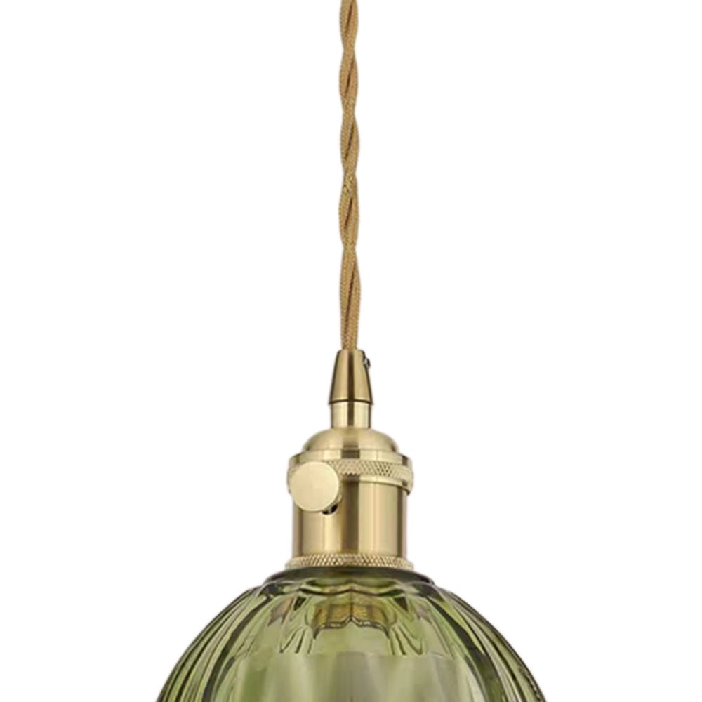 Suspension Luminaire 1 Lumière Rayures Verticales Dôme Verre pour Salle à Manger