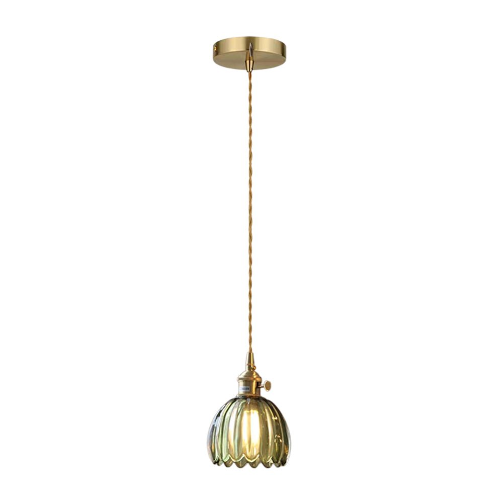 Suspension Luminaire 1 Lumière Rayures Verticales Dôme Verre pour Salle à Manger