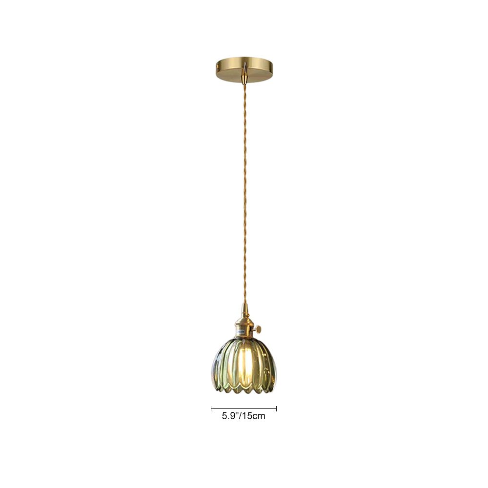Suspension Luminaire 1 Lumière Rayures Verticales Dôme Verre pour Salle à Manger