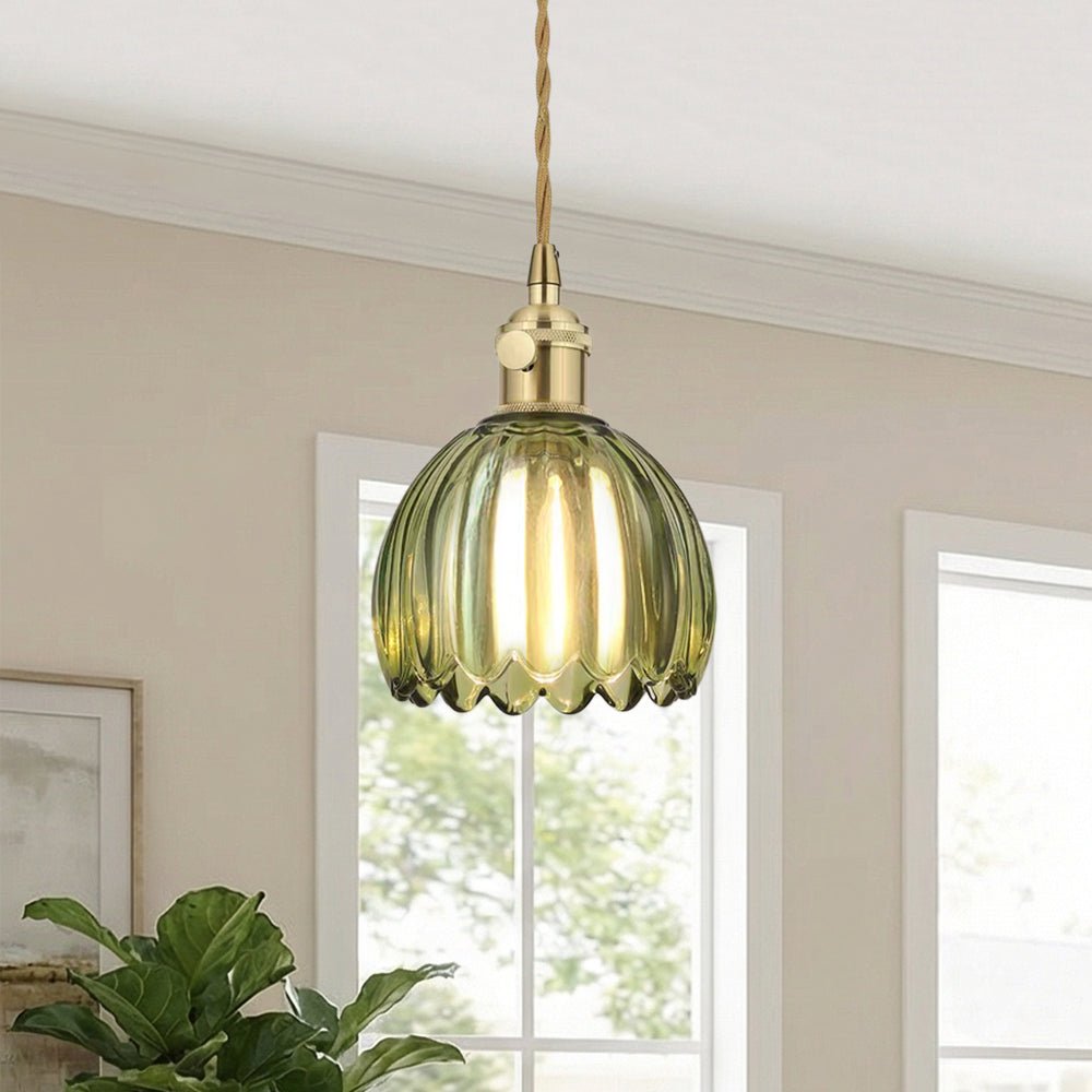 Suspension Luminaire 1 Lumière Rayures Verticales Dôme Verre pour Salle à Manger
