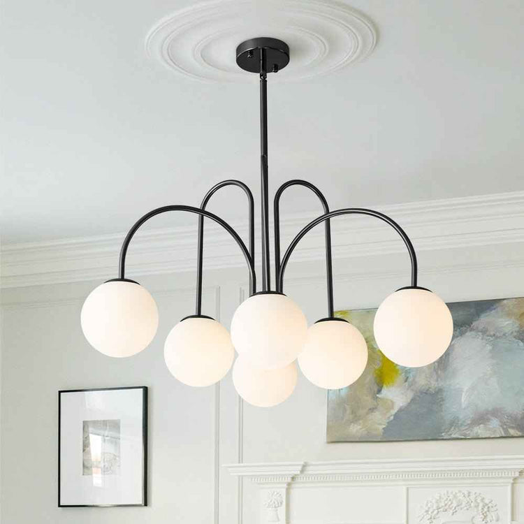 Lustre Boule Verre 10 Lumières Opale Globe pour Salon