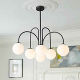 Lustre Boule Verre 10 Lumières Opale Globe pour Salon