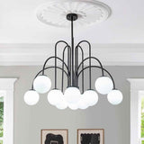 Lustre Boule Verre 10 Lumières Opale Globe pour Salon