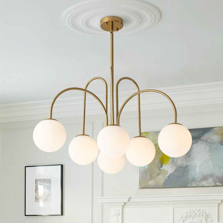Lustre Boule Verre 10 Lumières Opale Globe pour Salon