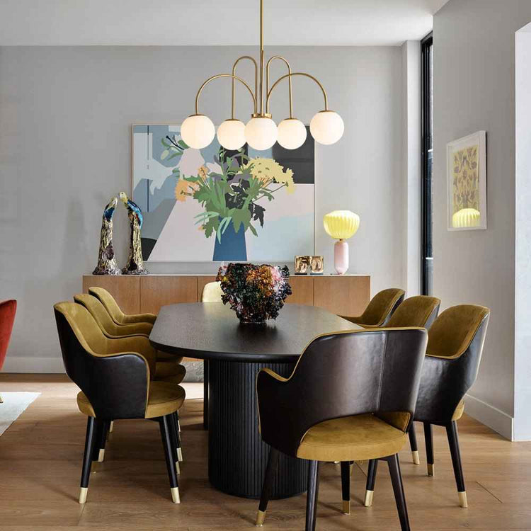 Lustre Boule Verre 10 Lumières Opale Globe pour Salon