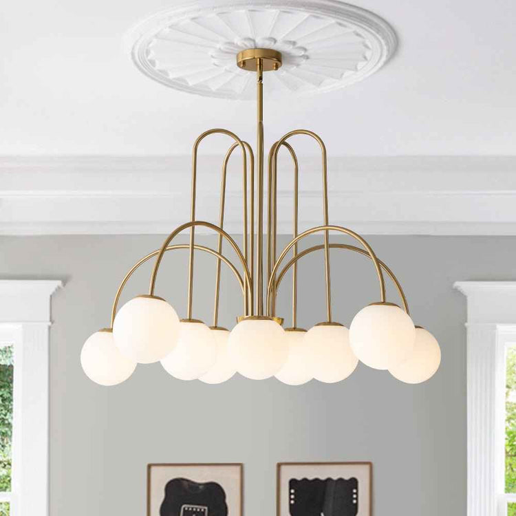 Lustre Boule Verre 10 Lumières Opale Globe pour Salon