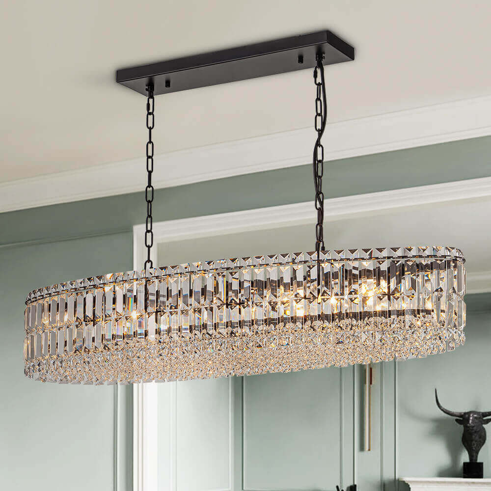 Lustre Cristal 10 Lumières Ovale Suspension Cuisine pour Cuisine