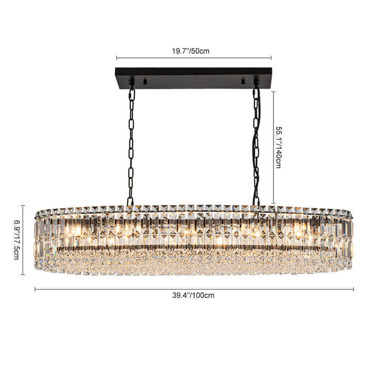 Lustre Cristal 10 Lumières Ovale Suspension Cuisine pour Cuisine