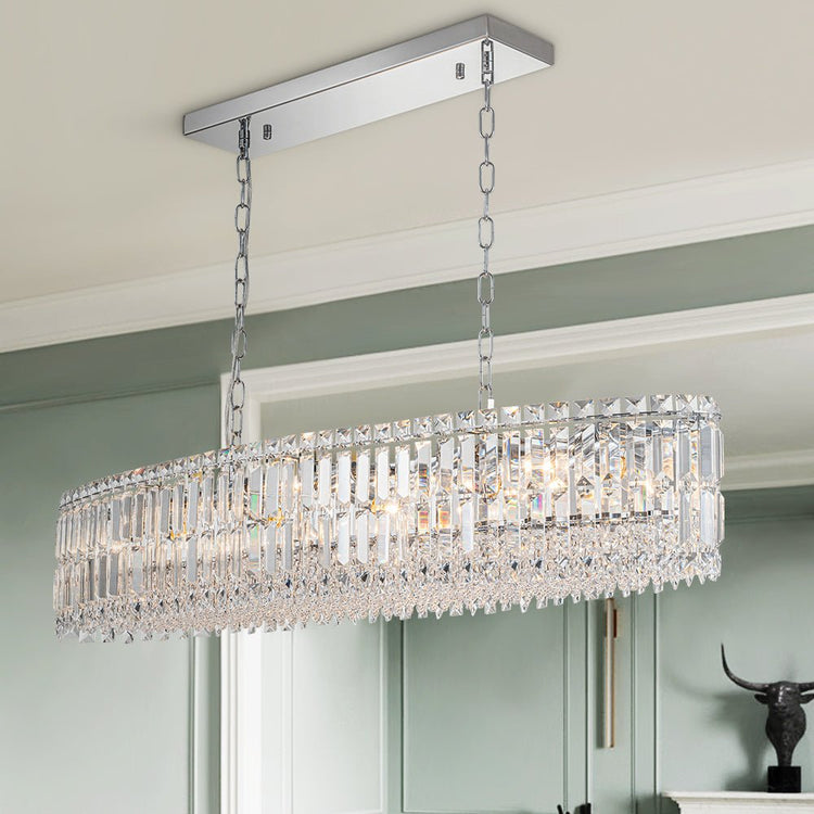 Lustre Cristal 10 Lumières Ovale Suspension Cuisine pour Cuisine