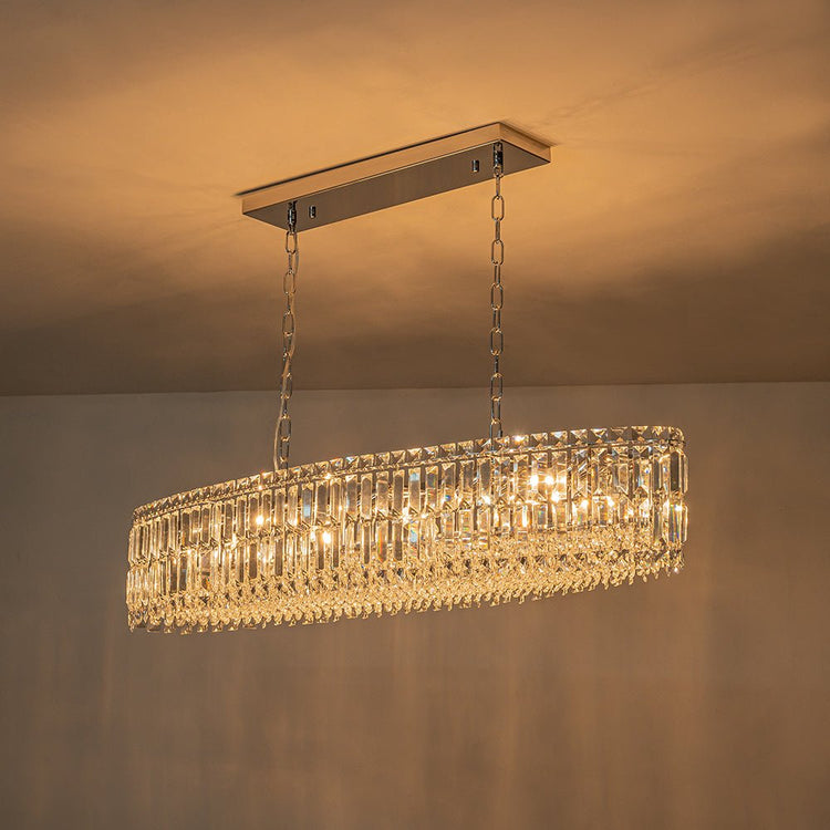 Lustre Cristal 10 Lumières Ovale Suspension Cuisine pour Cuisine