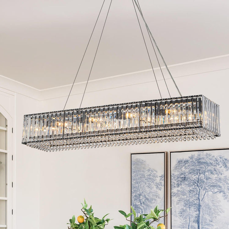Lustre Cristal 10 Lumières Rectangulaire Suspension Cuisine pour Salle à Manger