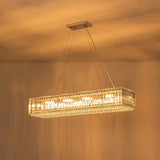 Lustre Cristal 10 Lumières Rectangulaire Suspension Cuisine pour Salle à Manger