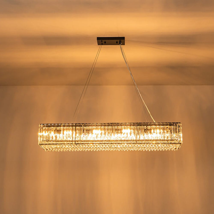 Lustre Cristal 10 Lumières Rectangulaire Suspension Cuisine pour Salle à Manger