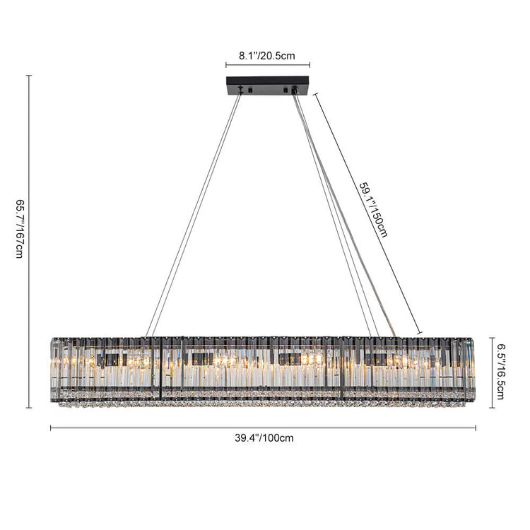 Lustre Cristal 10 Lumières Rectangulaire Suspension Cuisine pour Salle à Manger