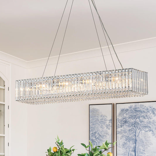 Lustre Cristal 10 Lumières Rectangulaire Suspension Cuisine pour Salle à Manger