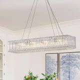 Lustre Cristal 10 Lumières Rectangulaire Suspension Cuisine pour Salle à Manger
