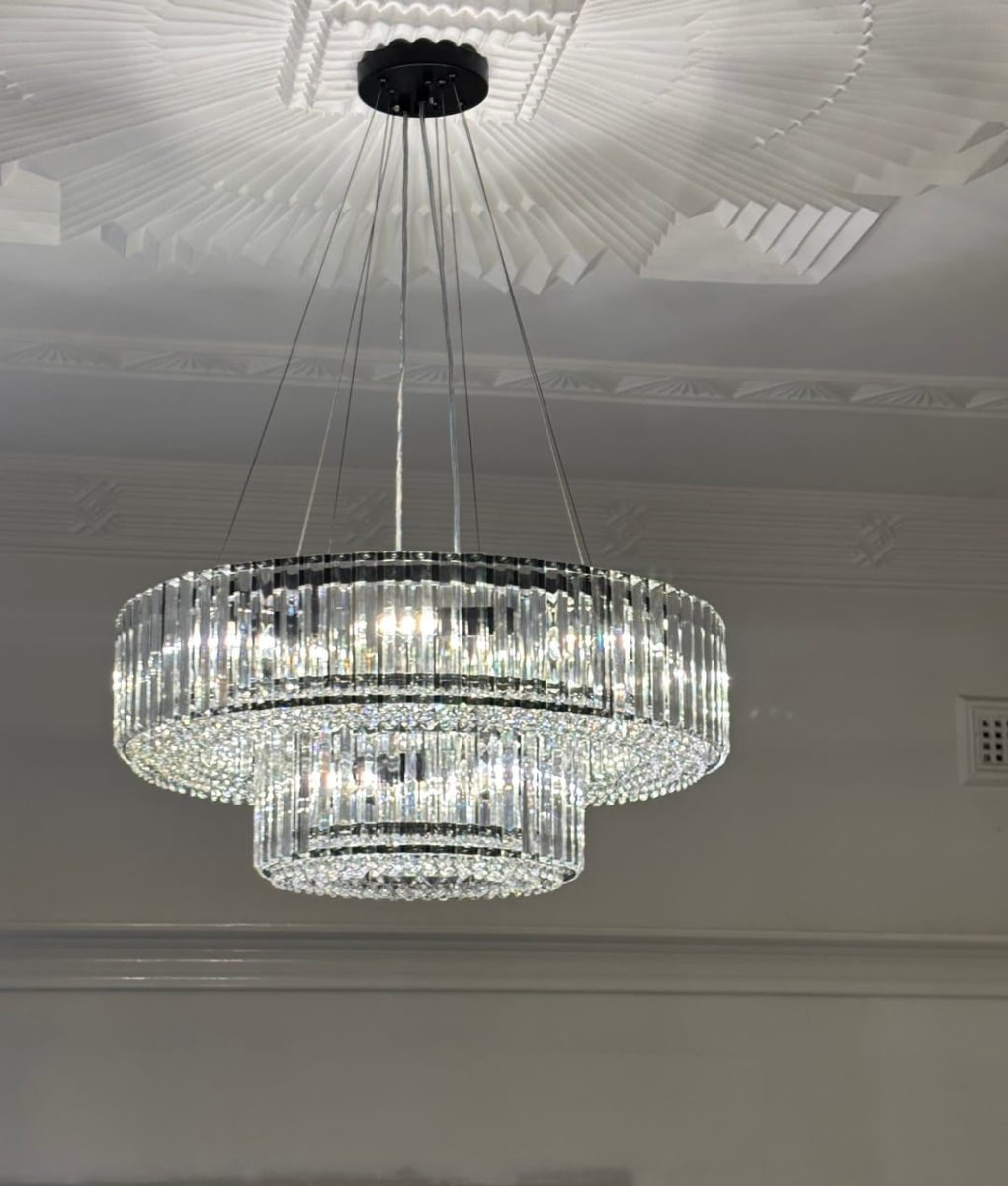 Lustre Cristal Moderne 12 Lumières Deux Niveaux pour Salle à Manger
