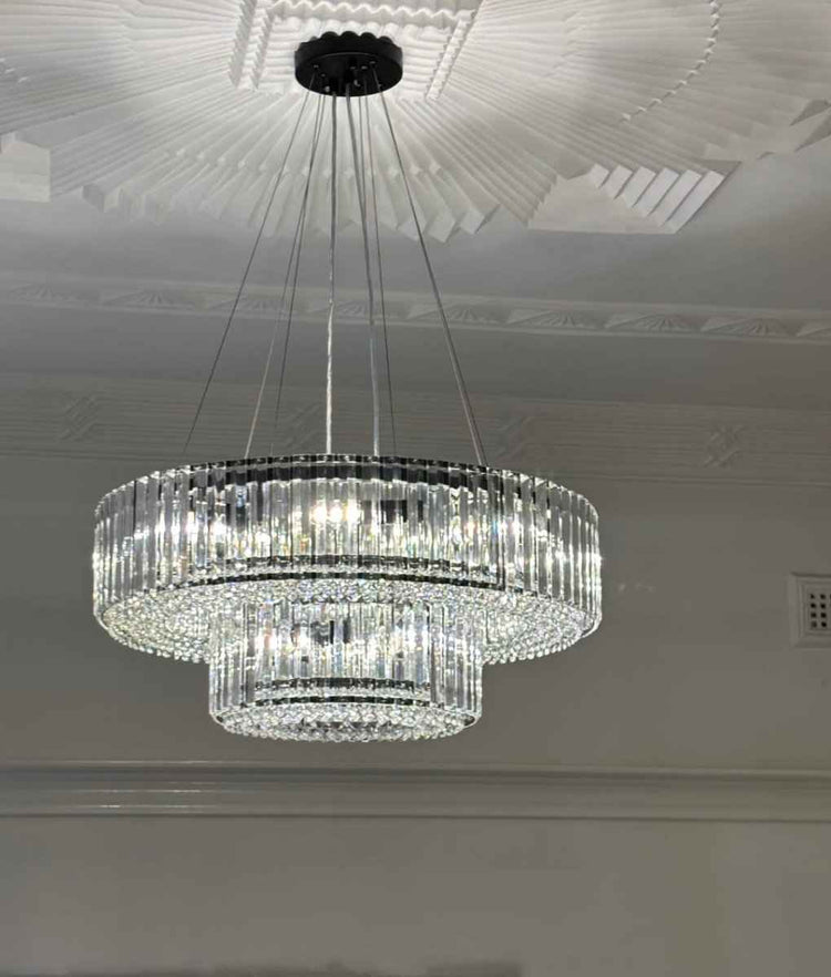 Lustre Cristal Moderne 12 Lumières Deux Niveaux pour Salle à Manger