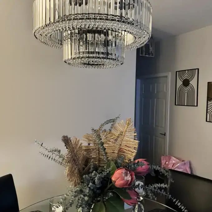 Lustre Cristal Moderne 12 Lumières Deux Niveaux pour Salle à Manger