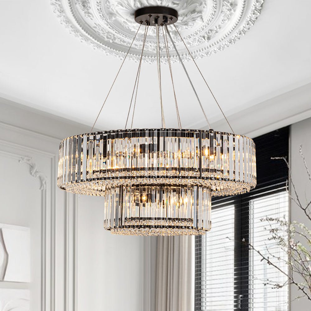 Lustre Cristal Moderne 12 Lumières Deux Niveaux pour Salle à Manger