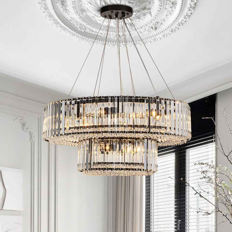 Lustre Cristal Moderne 12 Lumières Deux Niveaux pour Salle à Manger