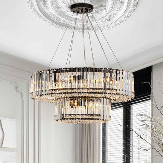 Lustre Cristal Moderne 12 Lumières Deux Niveaux pour Salle à Manger