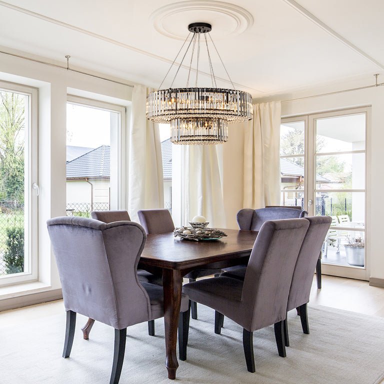 Lustre Cristal Moderne 12 Lumières Deux Niveaux pour Salle à Manger