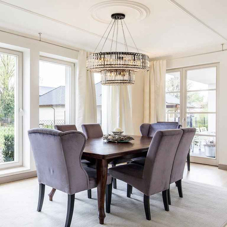 Lustre Cristal Moderne 12 Lumières Deux Niveaux pour Salle à Manger