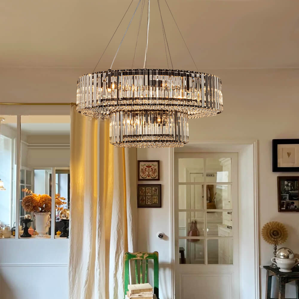 Lustre Cristal Moderne 12 Lumières Deux Niveaux pour Salle à Manger
