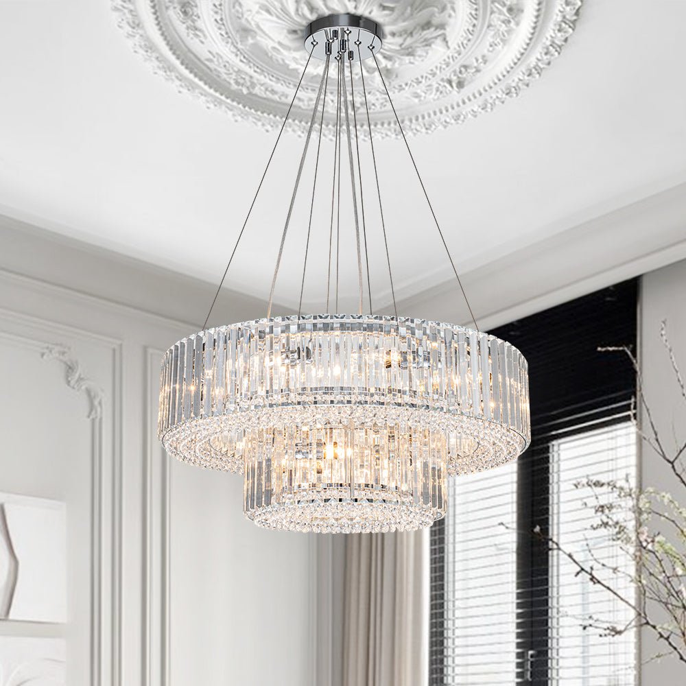Lustre Cristal Moderne 12 Lumières Deux Niveaux pour Salle à Manger