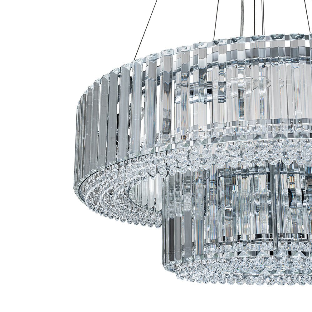 Lustre Cristal Moderne 12 Lumières Deux Niveaux pour Salle à Manger