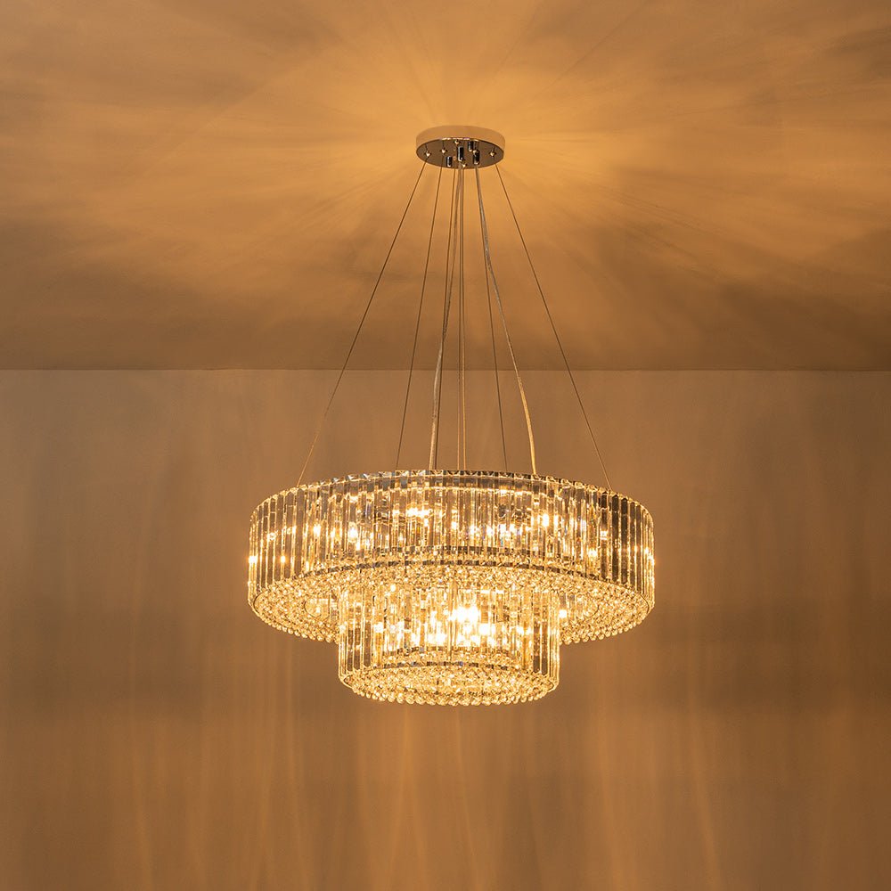 Lustre Cristal Moderne 12 Lumières Deux Niveaux pour Salle à Manger