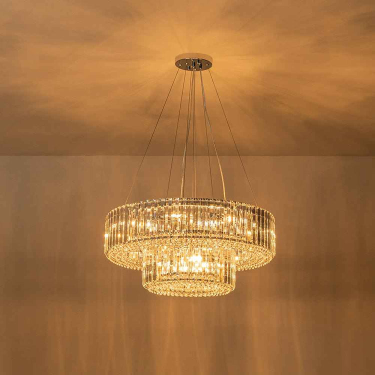 Lustre Cristal Moderne 12 Lumières Deux Niveaux pour Salle à Manger