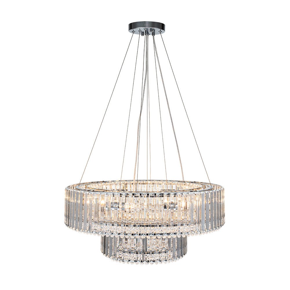 Lustre Cristal Moderne 12 Lumières Deux Niveaux pour Salle à Manger