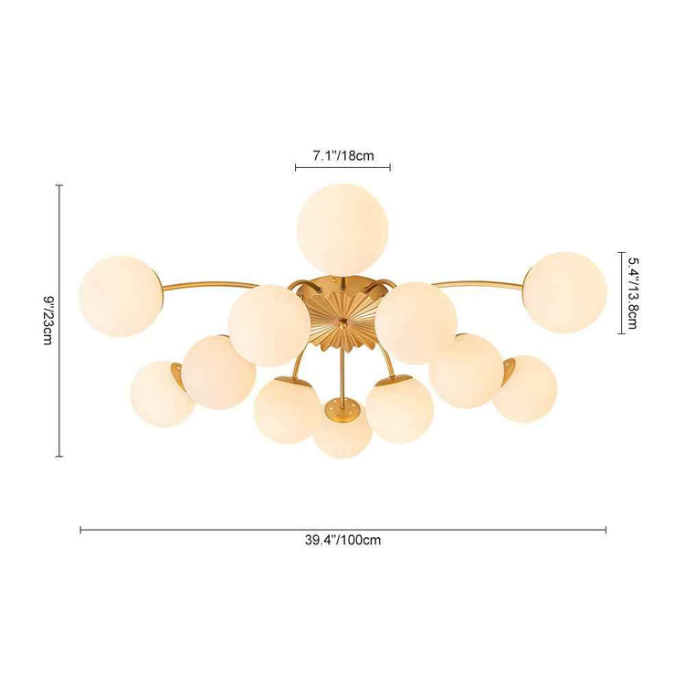 Lustre Verre 12 Lumières Opale Sputnik Semi-Encastré pour Salon