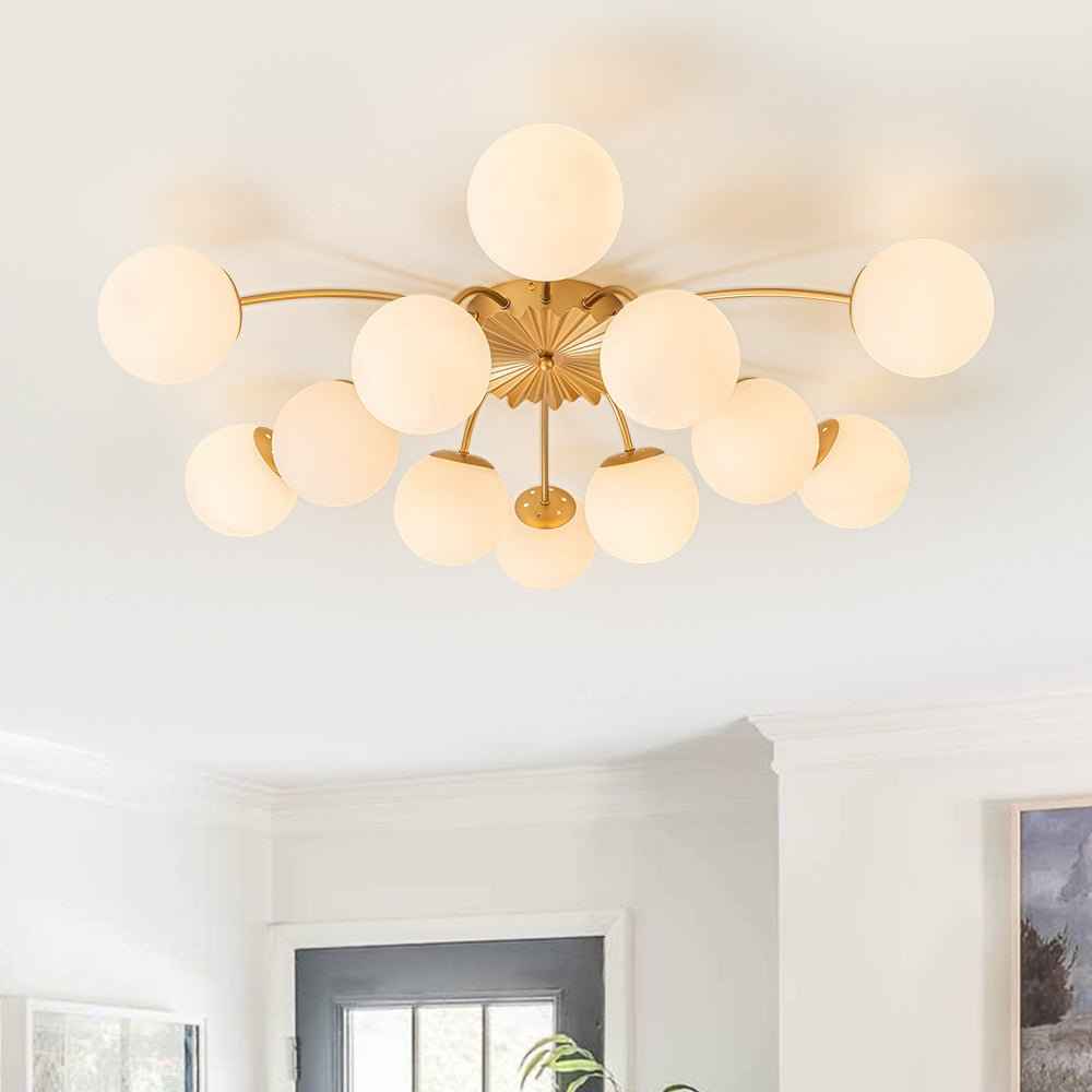Lustre Verre 12 Lumières Opale Sputnik Semi-Encastré pour Salon