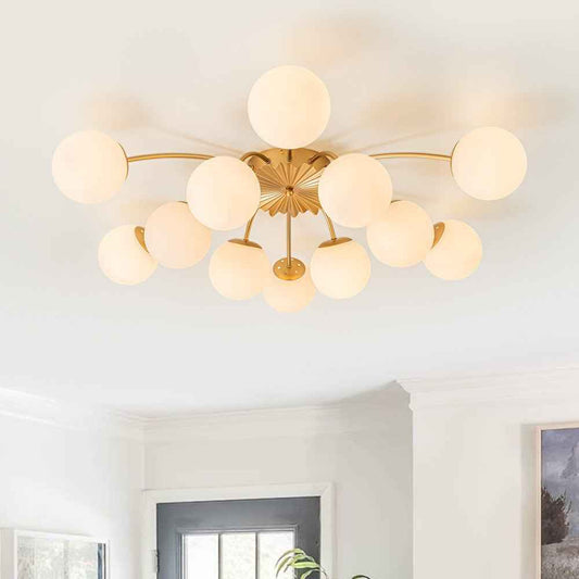 Lustre Verre 12 Lumières Opale Sputnik Semi-Encastré pour Salon