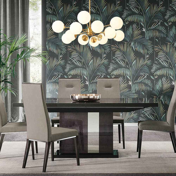 Lustre 12 Lumières Deux Niveaux Sputnik Opale Globe pour Salon