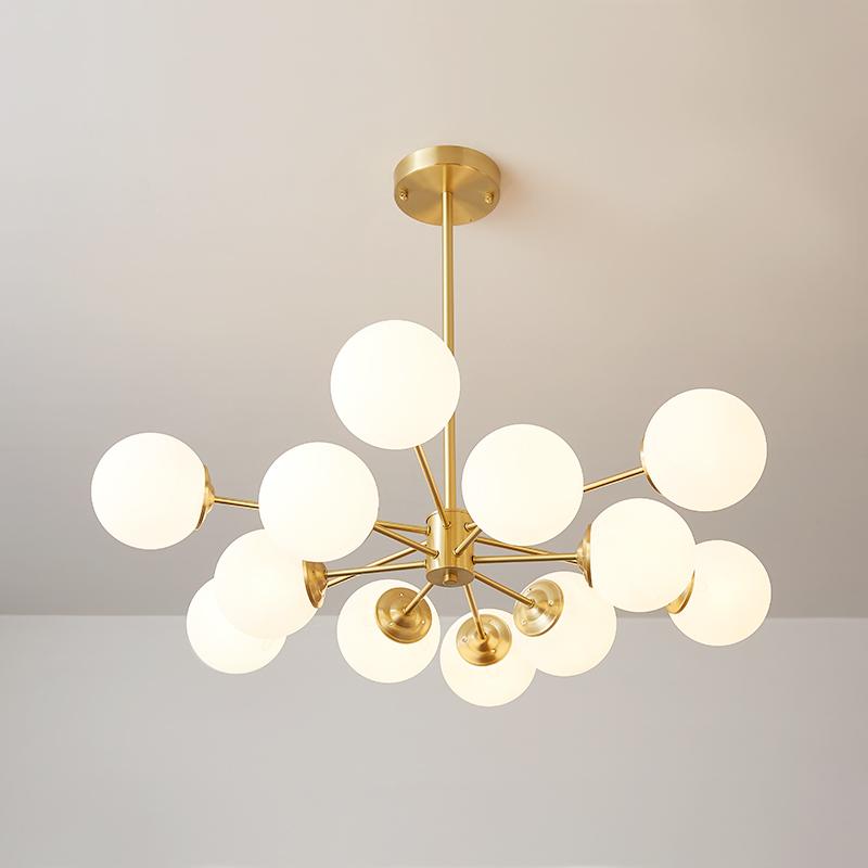 Lustre 12 Lumières Deux Niveaux Sputnik Opale Globe pour Salon