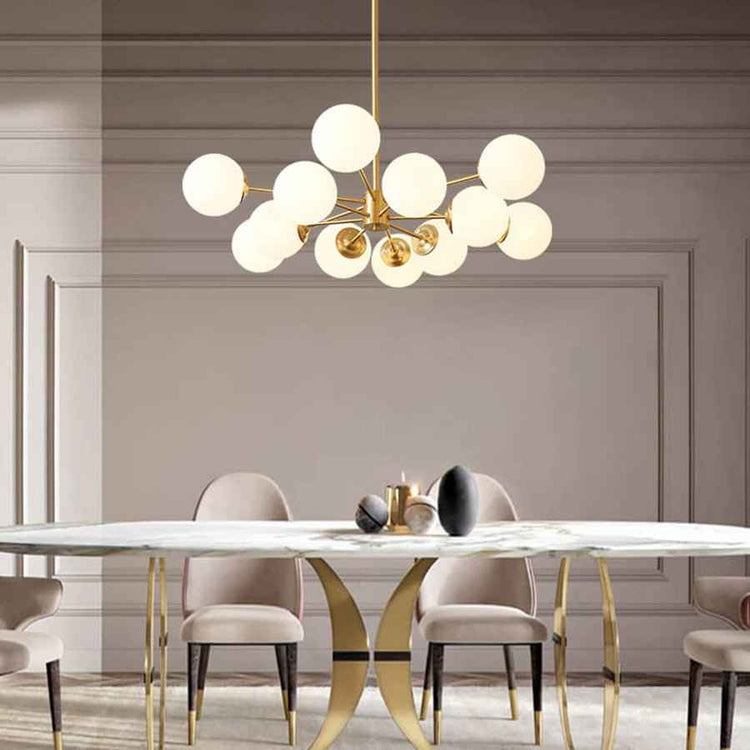 Lustre 12 Lumières Deux Niveaux Sputnik Opale Globe pour Salon