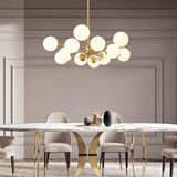 Lustre 12 Lumières Deux Niveaux Sputnik Opale Globe pour Salon