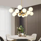 Lustre 12 Lumières Deux Niveaux Sputnik Opale Globe pour Salon