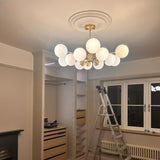 Lustre 12 Lumières Deux Niveaux Sputnik Opale Globe pour Salon