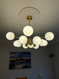 Lustre 12 Lumières Deux Niveaux Sputnik Opale Globe pour Salon